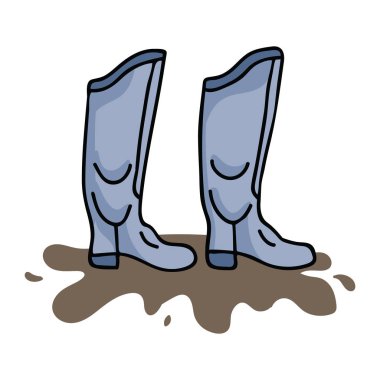 Şirin wellington karikatür vektör çizim motifi set. Çizilmiş yağmurlu gün galoş el
