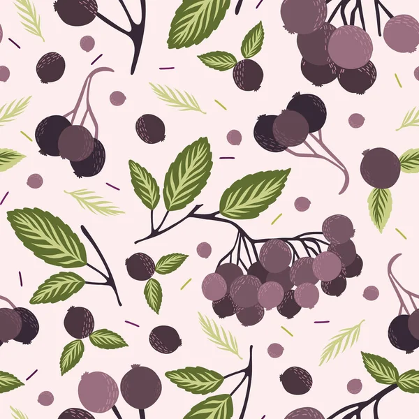 Realista aronia berry vector ilustración patrón de repetición sin fisuras . — Vector de stock