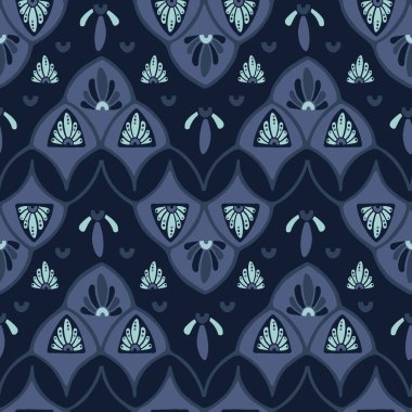 Çivit mavi boya çiçek desenli sorunsuz yinelenen stilize