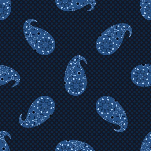 Illustration de damas bleu indigo colorant paisley. Dessiné à la main sans couture — Image vectorielle