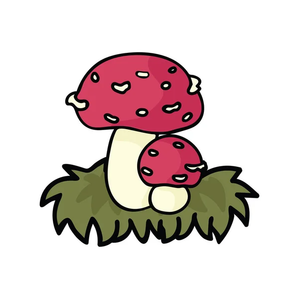 Ładny muchomora grzyb kreskówka wektor ilustracja motyw zestaw. Ręcznie rysowane grzyby jadalne — Wektor stockowy