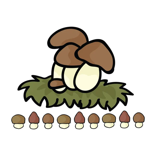 可爱的夏尔蘑菇卡通矢量插画主题集。手绘食用波奇尼真菌 — 图库矢量图片