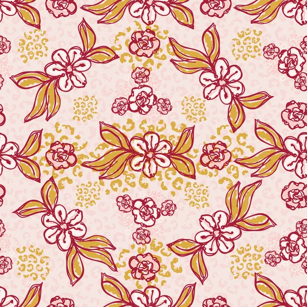 Retro Gänseblümchen Blumenvektormuster von Hand gezeichnet, nahtlose Vintage-Stil Blume Illustration — Stockvektor