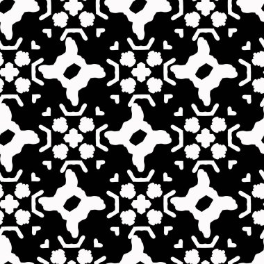 Beyaz Siyah Halk sanat kılavuz sorunsuz vektör desen. Elle çizilmiş soyut