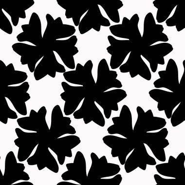 siyah beyaz çiçek siluet sorunsuz vektör desen. El çiçek çekilmiş