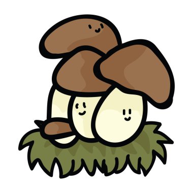 Kawaii ceps mantar çizgi film karakter vektör illüstrasyon motif seti.