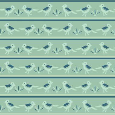 Tiny Birds Dotty Çizgili Dikişsiz Vektör Desen. Bahar Yeşil Çiçek Çemberler.