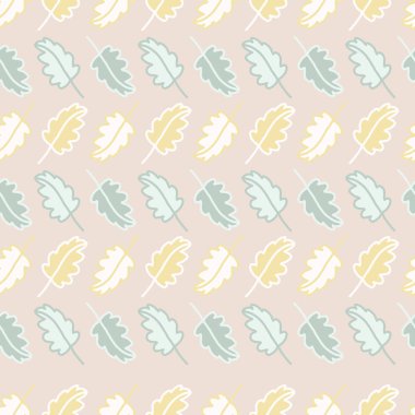 Bahar Meşe Yaprak Şeritler Dikişsiz Vektör Desen. Elle Çizilmiş Geometrik Doğa