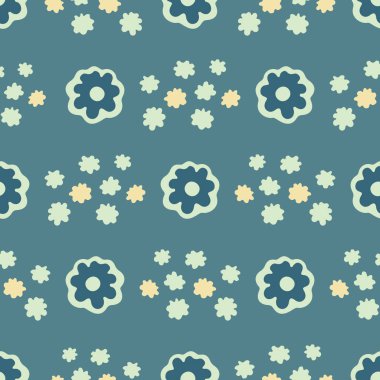 Bahar Çiçek Papatya Şeritler Dikişsiz Vektör Desen. El Çizilmiş Allover Çiçek