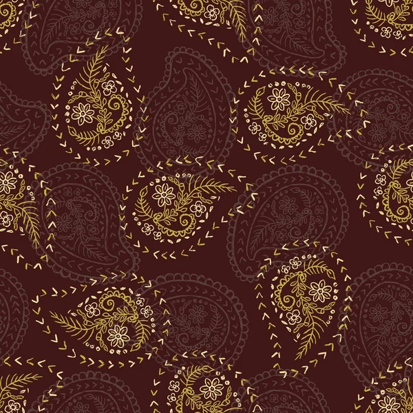 Estilo de la década de 1950 Retro Daisy Paisley patrón de vectores sin costura. Folk motivos de bordado de flores étnicas — Vector de stock