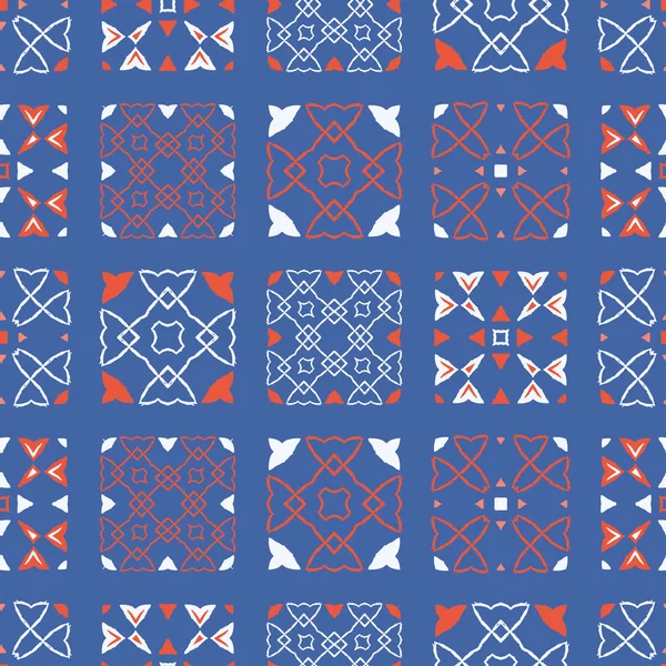 1950 styl retro patchwork kołdra bez szwu wektor Pattern. Folk kwiatowy Damask — Wektor stockowy