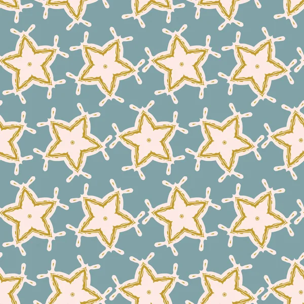 Inverno estrelas rústicas Lino corte textura padrão de vetor sem costura, Sketchy Starry Block Print Style — Vetor de Stock