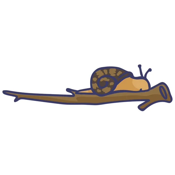 Escargot mignon sur branche dessin animé vectoriel illustration motif ensemble . — Image vectorielle