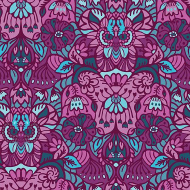 El çizilmiş arabesk çiçek süslemesi damask illüstrasyon. Dikişsiz vektör