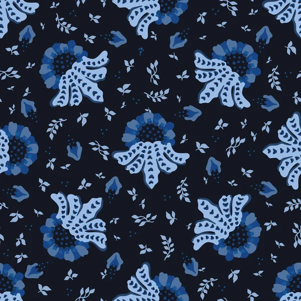 Indigo azul elegante indio planta floral patrón. Impresión repetitiva sin costuras . — Vector de stock
