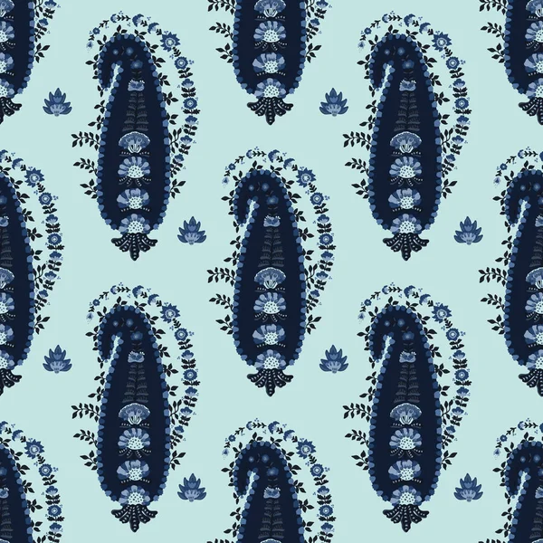 Indigo azul dibujado a mano arabesco paisaje floral damasco ilustración . — Vector de stock