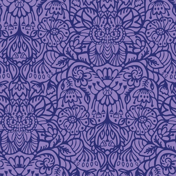 Ilustración de damasco de ornamento floral arabesco dibujado a mano. vector inconsútil púrpura — Vector de stock