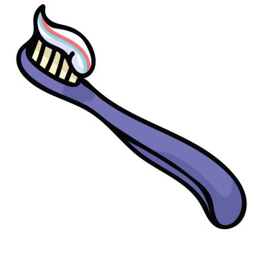 Sevimli diş fırçası karikatür vektör illüstrasyon motif seti. El çizilmiş izole banyo elemanları sağlık blog, diş grafik, diş macunu web düğmeleri için clipart çizilmiş.