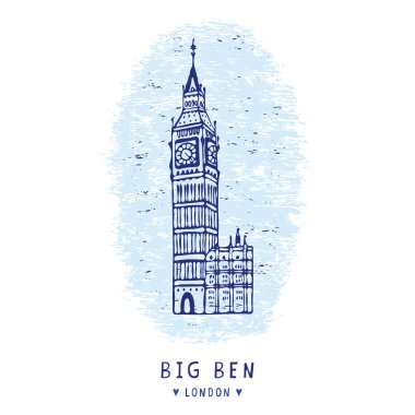 Sketchy Londra Big Ben saat kulesi çan clipart elemanları ayarlayın. Ünlü