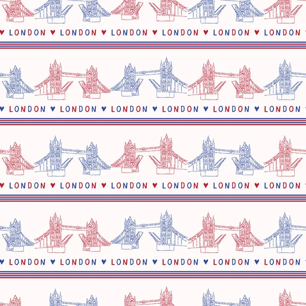 Sketchy London Tower Bridge sömlösa vektor mönster. Berömda historiska brittiska — Stock vektor
