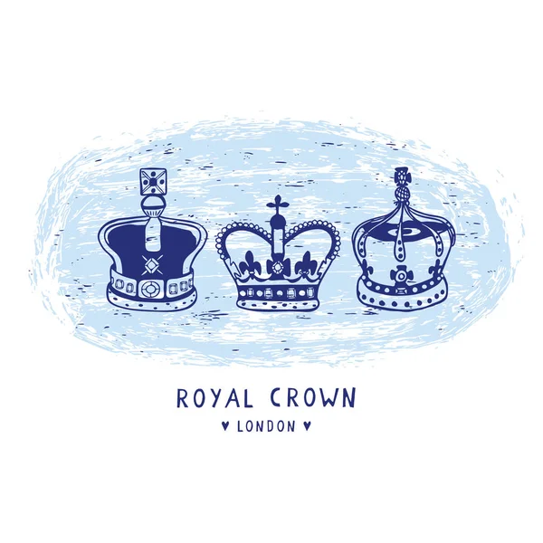 Sketchy London Royal Crown clipart elemanları ayarlayın. Ünlü tarihi İngiliz sembolü — Stok Vektör