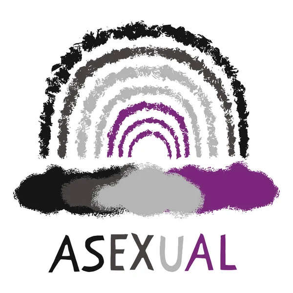 Handritad asexuell moln, sol vektor illustration. Flerfärgad textur silhuett samling text. — Stock vektor