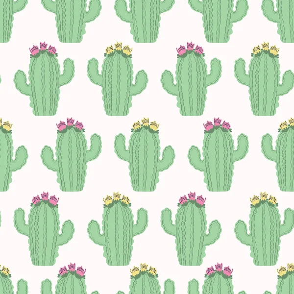 Cactus flowering bloom seamless pattern. Indoor succulent houseplant flower — Stock Vector