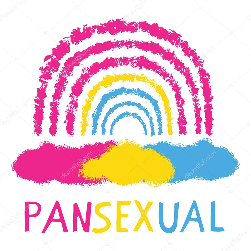 Hand drawn pansexual cloud, sun vector illustration. Multicolor texture silhouette collection text.