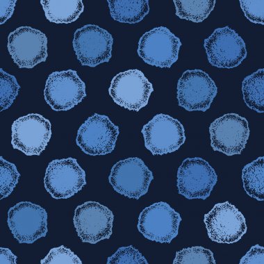 ndigo mavi el benekli polka nokta daireler sorunsuz desen çizilmiş. Kabataslak noktalı vektör illüstrasyon.