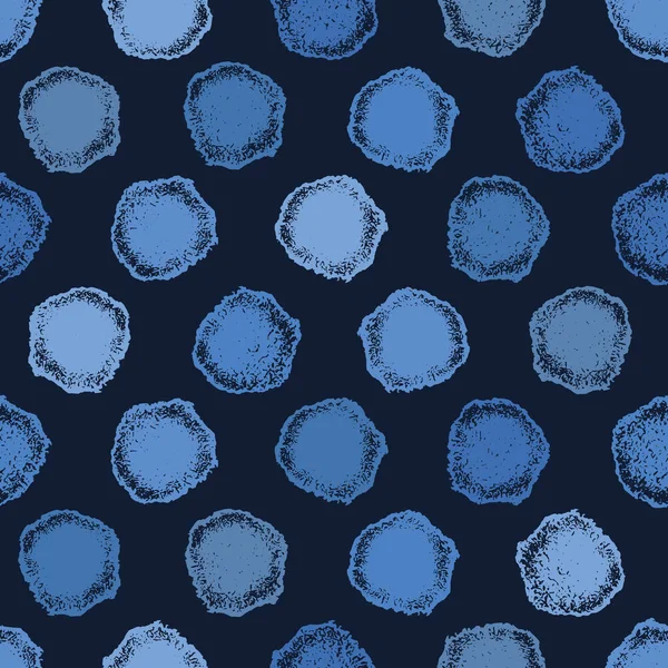 Ndigo niebieski rysowane ręcznie Spotted kropki koła bezszwowe wzór. Szkicowy Dotty wektor ilustracja. — Wektor stockowy