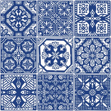 Sardalya dekor dikişsiz vektör desenli mozaik karo. Lizbon St Antonio geleneksel portugese creamic ev dekorasyonu.