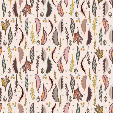 Düşen Sonbahar Yaprakları Desen, El Çizilmiş Dikişsiz Sonbahar Vektör İllüstrasyon