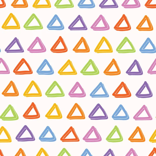 Triangoli arcobaleno dipinti a mano. Modello di ripetizione senza soluzione di continuità. Illustrazione vettoriale divertente infantile . — Vettoriale Stock