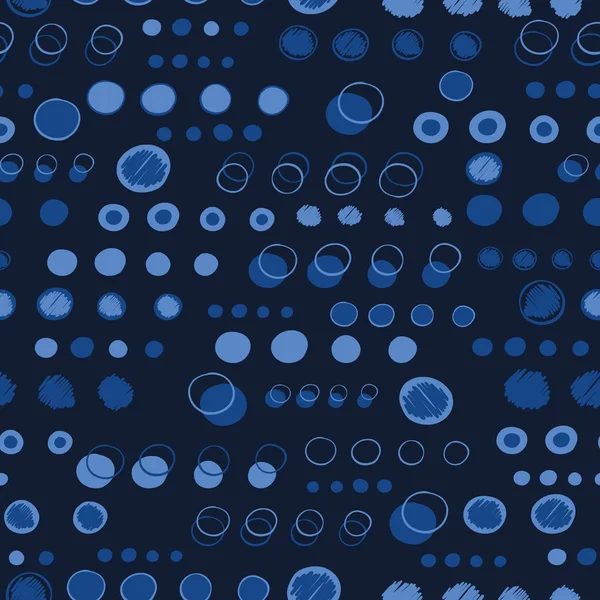 Indigo blauw grafische getextureerde stippen naadloze patroon. Moderne cirkel Orb strepen vector illustratie. — Stockvector