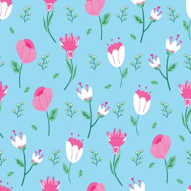 Parlak çiçek dikişsiz desen açar. Baskı vektör arka plan üzerinde stilize bahar çiçek.