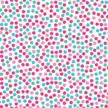 Parlak geometrik küçük polka nokta dikişsiz desen. Baskı vektör arka planının her yerinde pembe.