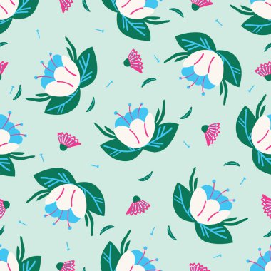 Parlak yaz çiçek dikişsiz desen çiçek. Baskı nın her yerinde stilize retro çiçek.