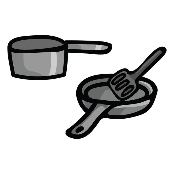 Cute cooking pan cartoon vector illustration motif set. — Stock Vector