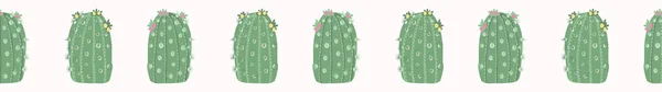Fioritura cactus modello bordo senza soluzione di continuità. Indoor succulenta pianta d'appartamento fiore vettore illustrazione . — Vettoriale Stock