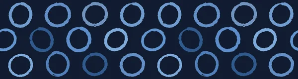 Indigo blue hand drawn spotted polka dot circles seamless border pattern. — Stock Vector