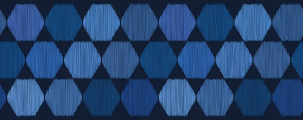 Индиго синий ручной рисунок шестиугольник графический бесшовный рисунок границы . — стоковый вектор