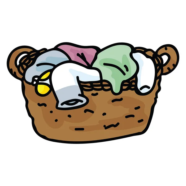 Cute vintage clothes basket cartoon vector illustration motif set. — Stock Vector