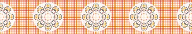 Çiçek daireleri ile klasik mercan turuncu tartan gingham kontrol edin. Kesintisiz yineleme kenarlığı.
