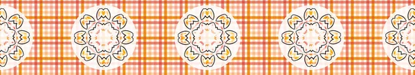 Çiçek daireleri ile klasik mercan turuncu tartan gingham kontrol edin. Kesintisiz yineleme kenarlığı.