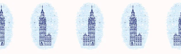 Vignette London Big Ben Clock Tower sömlösa vektor mönster. — Stock vektor