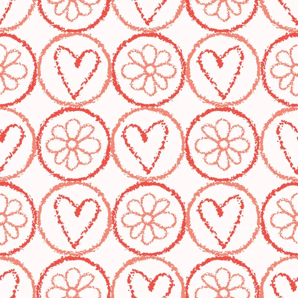 Coral vectorial, círculos florales con textura blanca. Patrón de repetición sin costuras . — Archivo Imágenes Vectoriales