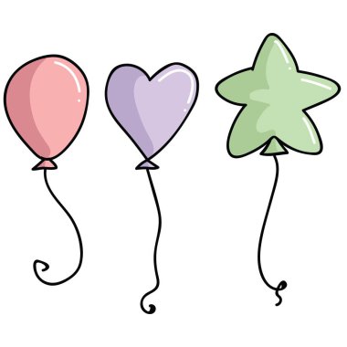 Sevimli şekilli balon karikatür vektör illüstrasyon motif seti.