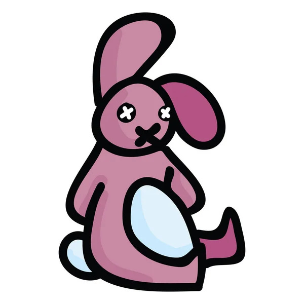 Lindo juguete suave conejo vector ilustración motivo conjunto. Juguete de peluche doméstico aislado dibujado a mano — Vector de stock