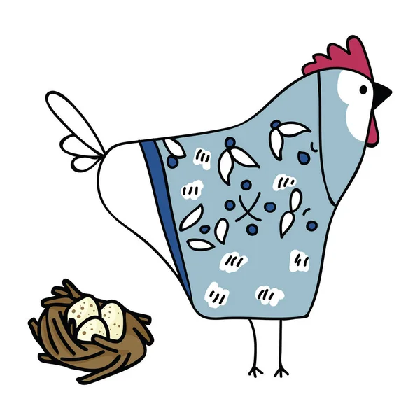 Schattig gestileerde kip en nest cartoon vector illustratie motief set — Stockvector