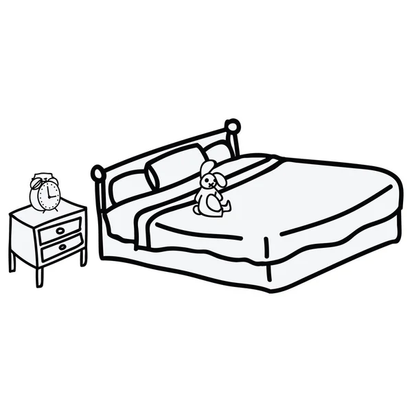 Niedlich monochrom lineart schlafzimmer cartoon vektor illustration motiv set — Stockvektor